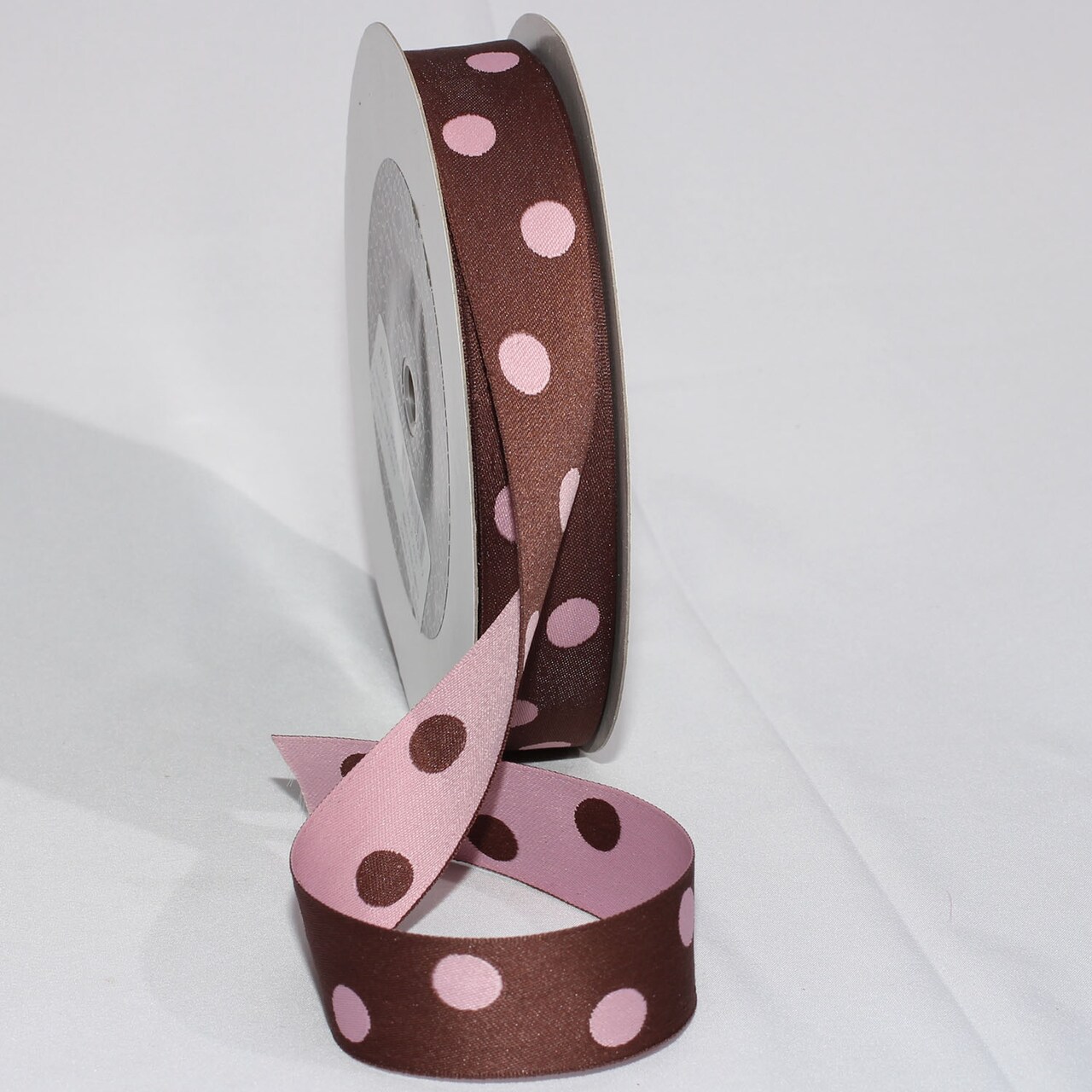 The Ribbon People Pink and Brown Polka Dot Woven Craft Ribbon 1" x 54 Yards